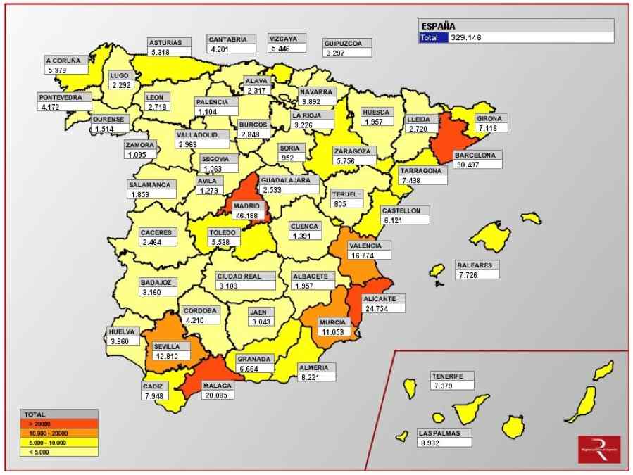 Spanish property market by province, sales volumes 2013