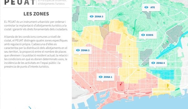 Barcelona tourist accommodation and holiday rental regulations plan by zones