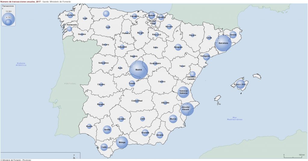 Spanish home sales by province, 2017